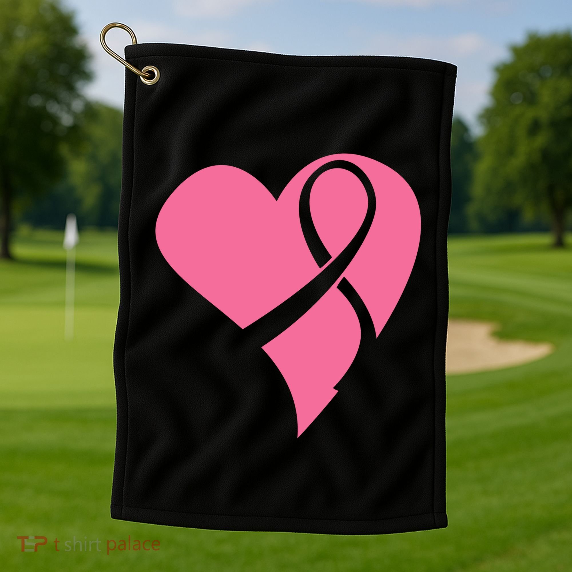 Breast Cancer Ribbon Heart Golf Towel