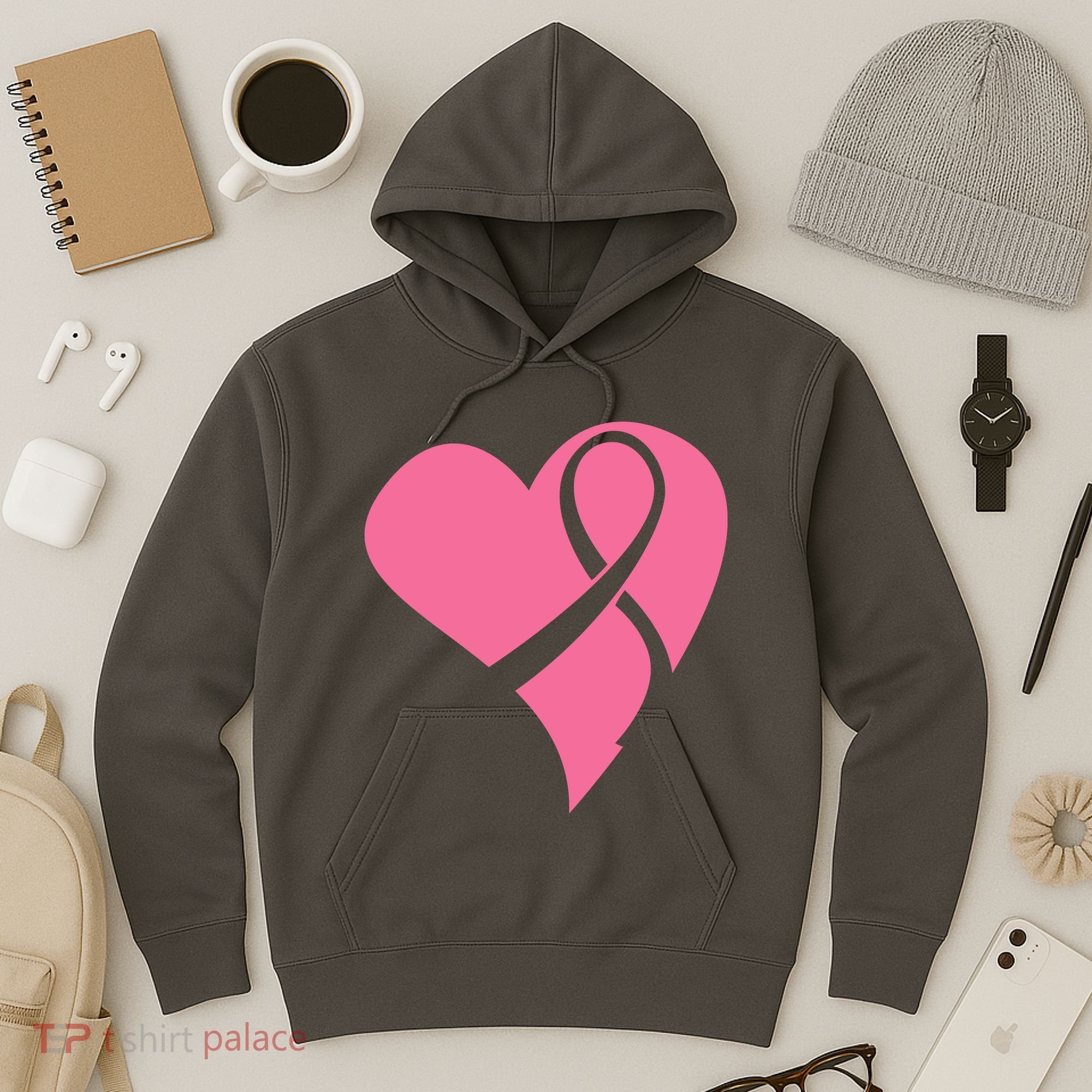 Breast Cancer Ribbon Heart Hoodie
