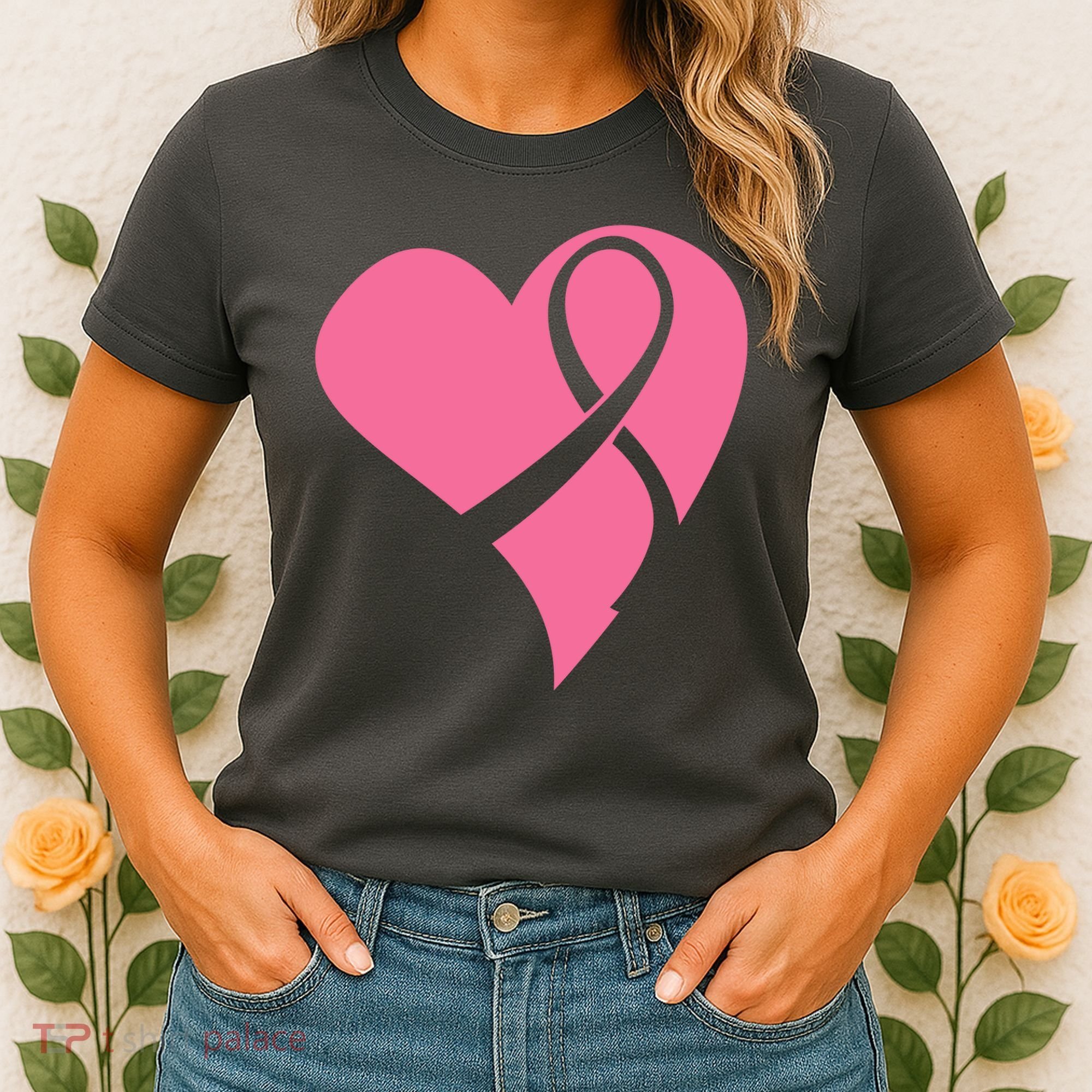 Breast Cancer Ribbon Heart Women's T-Shirt