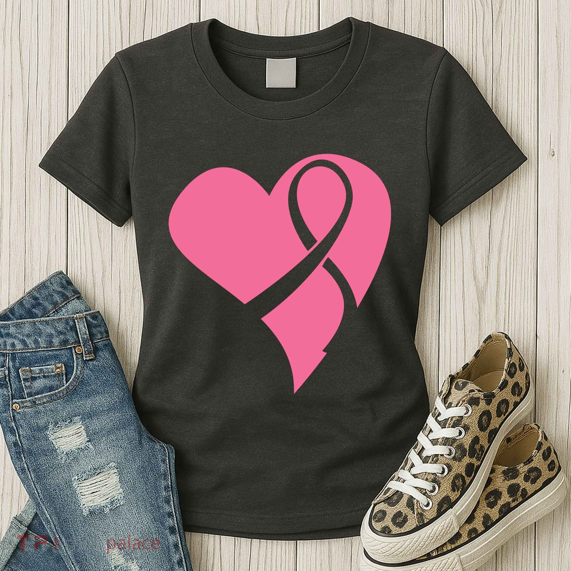 Breast Cancer Ribbon Heart Women's T-Shirt