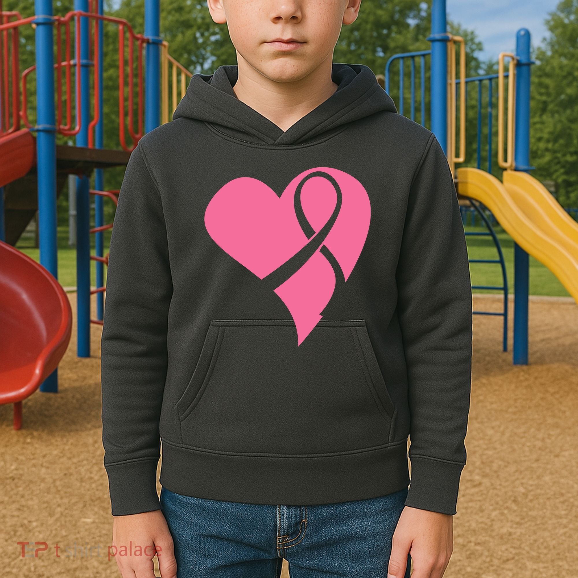 Breast Cancer Ribbon Heart Kids Hoodie