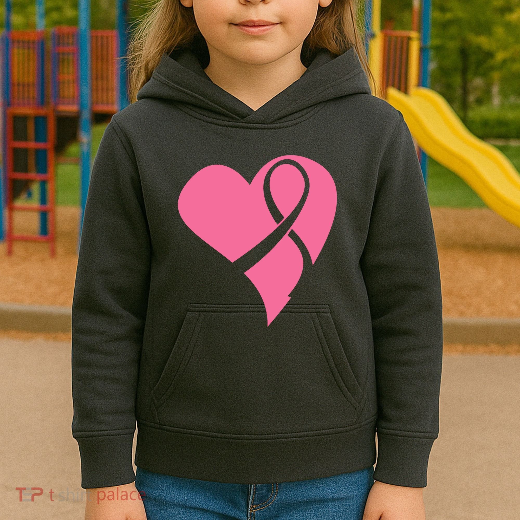 Breast Cancer Ribbon Heart Kids Hoodie
