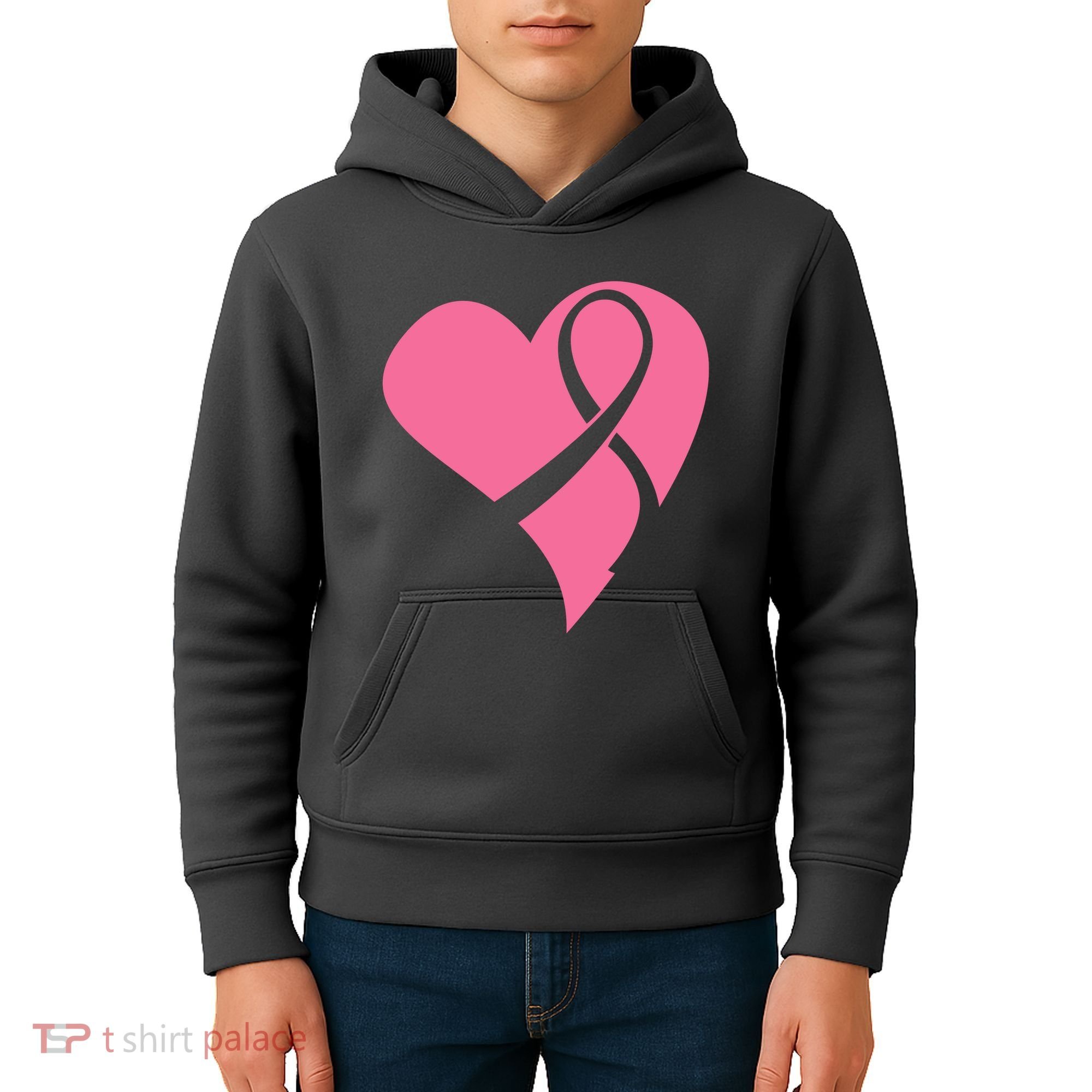 Breast Cancer Ribbon Heart Kids Hoodie