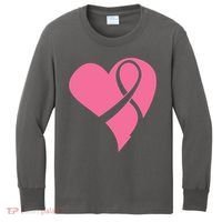 Breast Cancer Ribbon Heart Kids Long Sleeve Shirt thumb 0