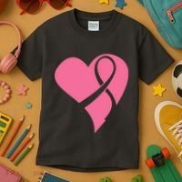 Breast Cancer Ribbon Heart Kids T-Shirt thumb 3