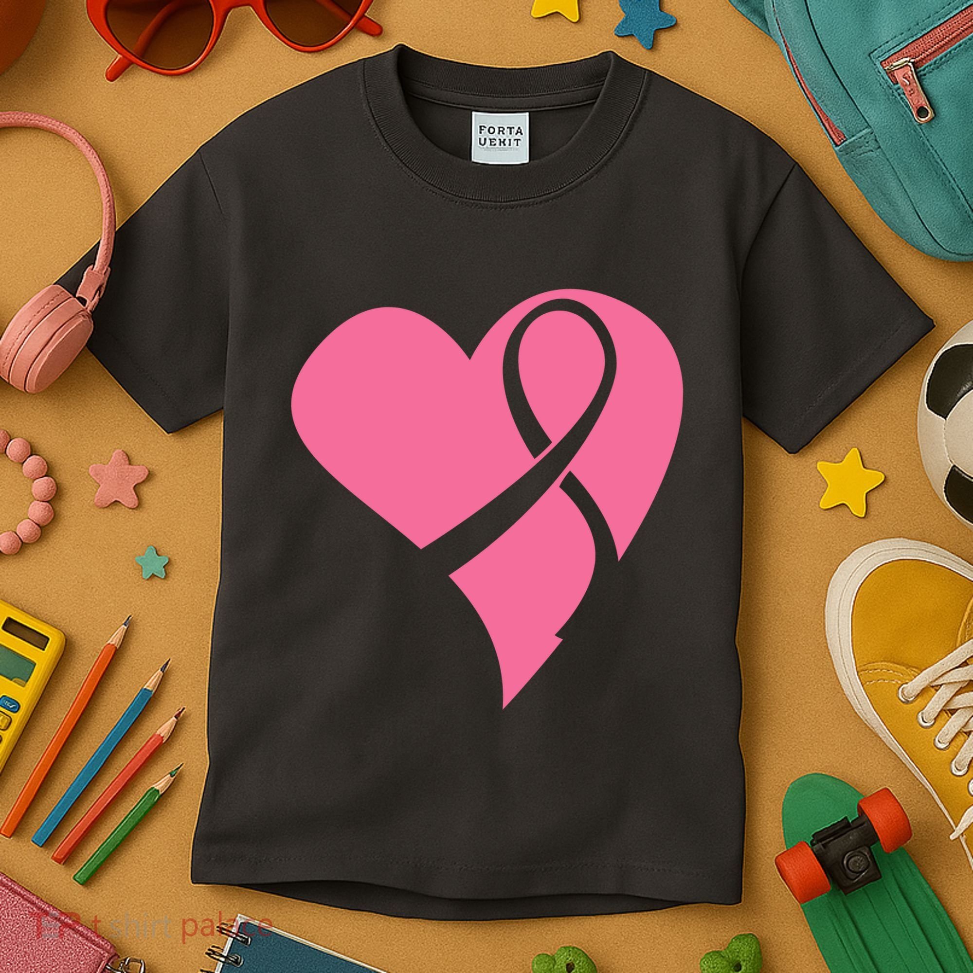 Breast Cancer Ribbon Heart Kids T-Shirt