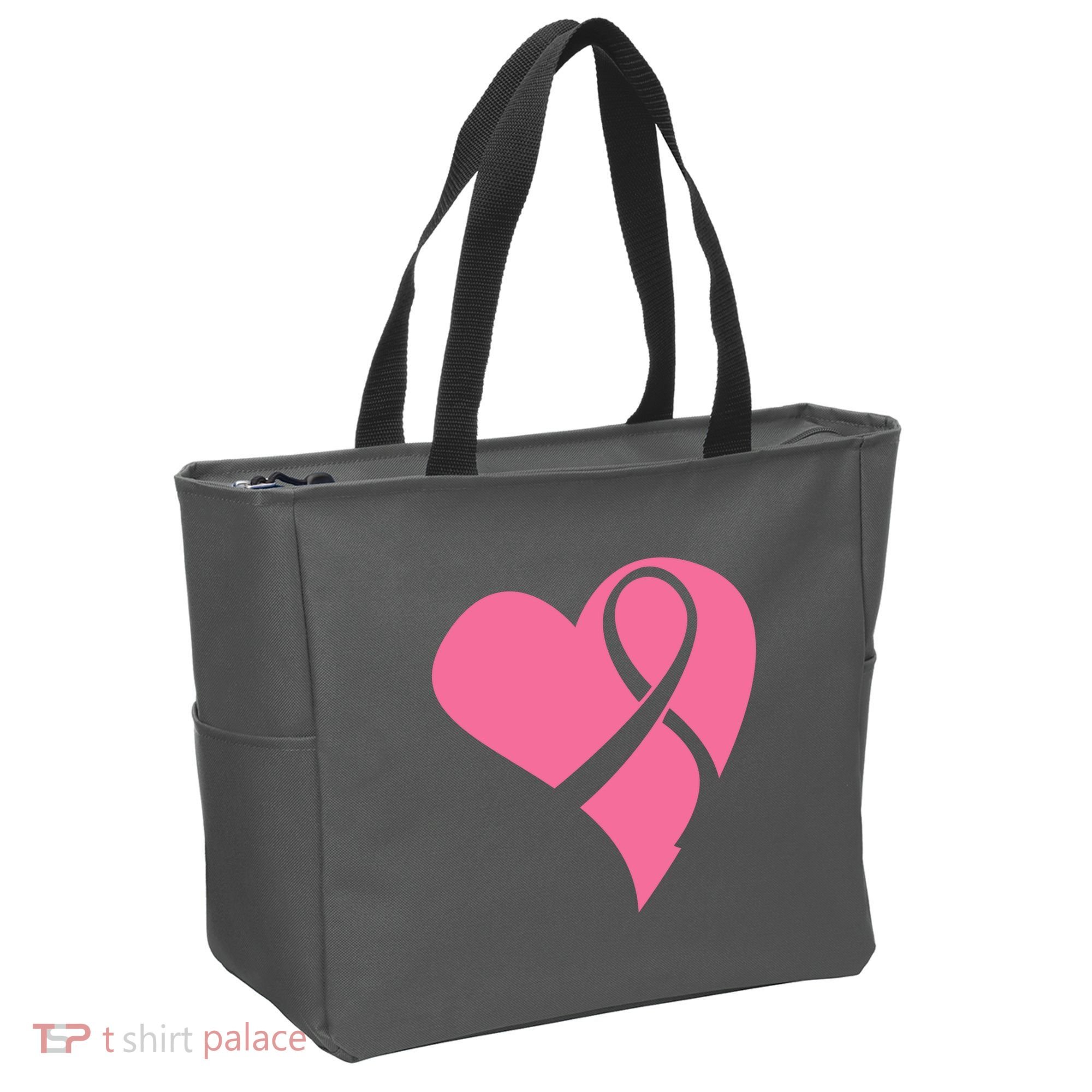Breast Cancer Ribbon Heart Tote Bag