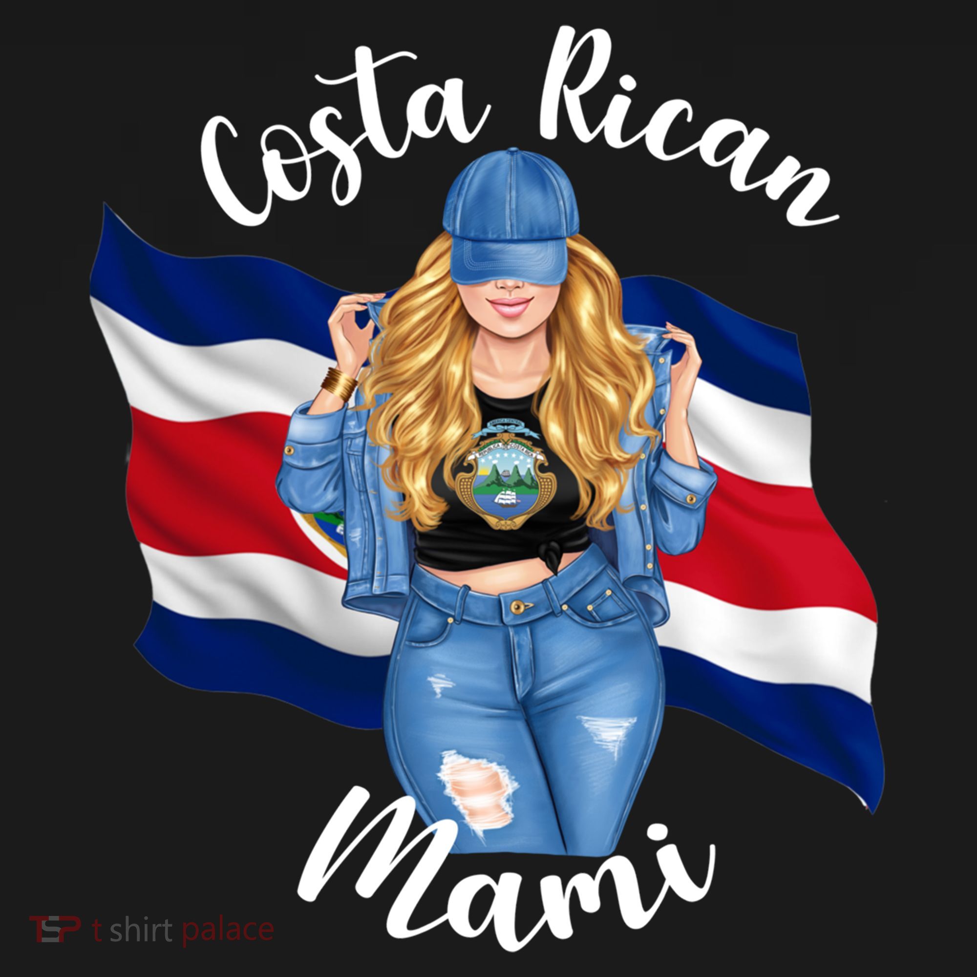 Blonde Costa Rican Mami Flag Emblem Costa Rico Queen Mom Cool Gift Women's Hoodie