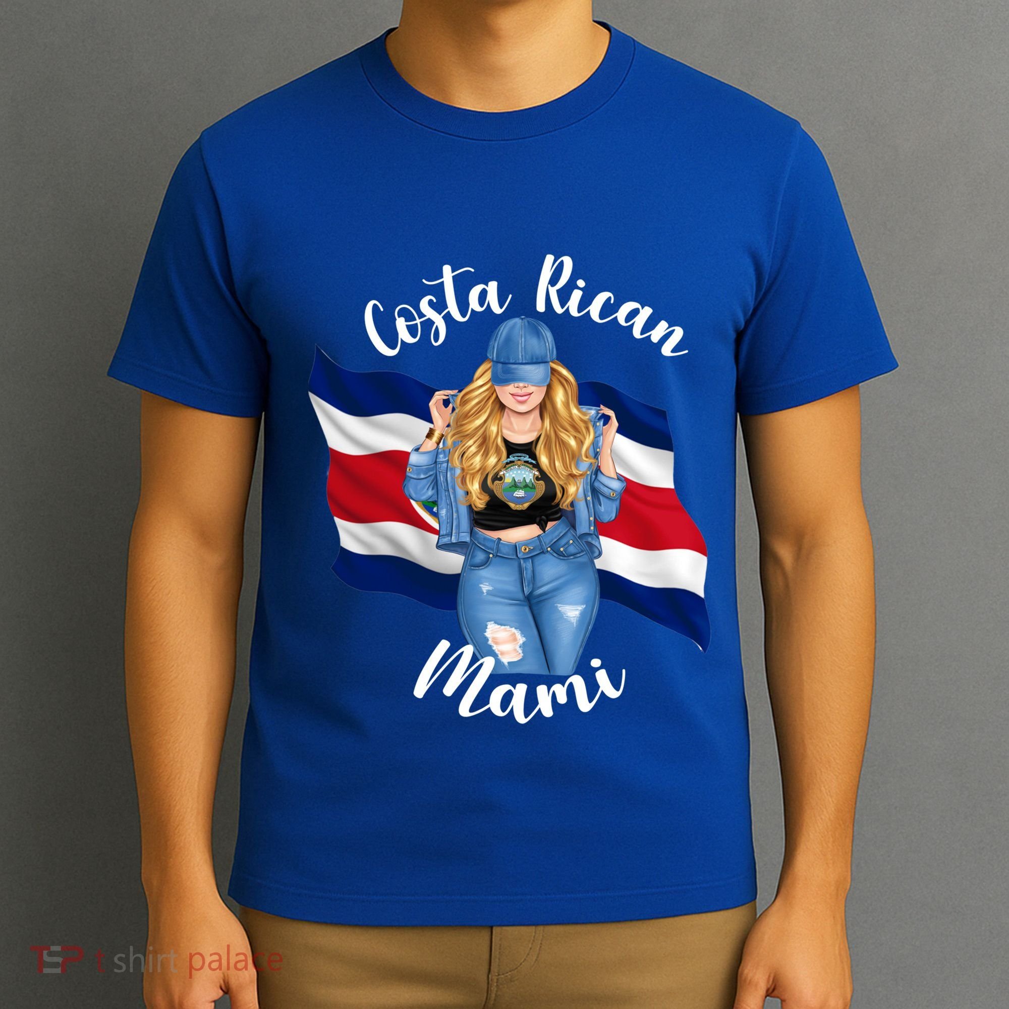 Blonde Costa Rican Mami Flag Emblem Costa Rico Queen Mom Cool Gift T-Shirt