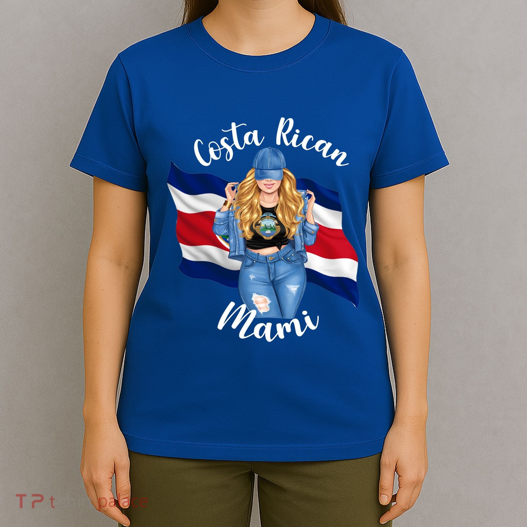 Blonde Costa Rican Mami Flag Emblem Costa Rico Queen Mom Cool Gift T-Shirt