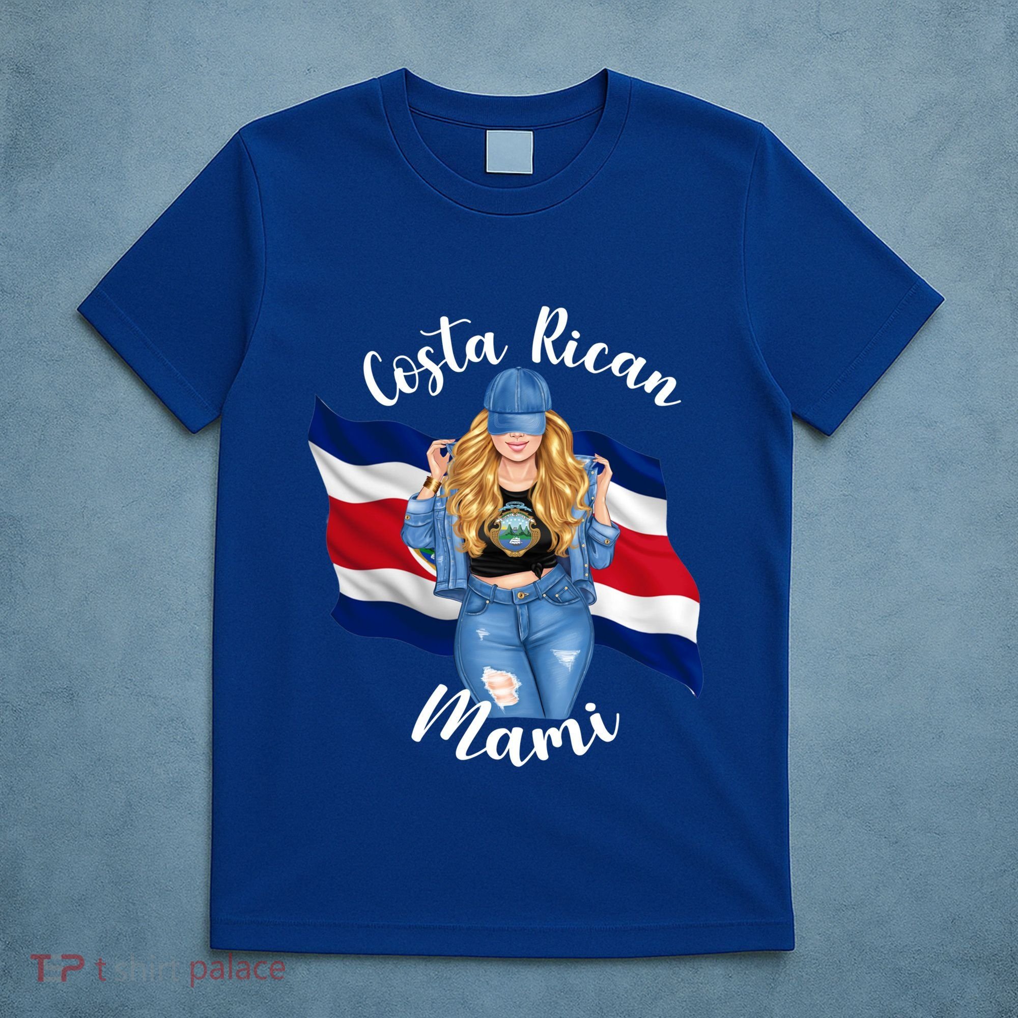 Blonde Costa Rican Mami Flag Emblem Costa Rico Queen Mom Cool Gift T-Shirt
