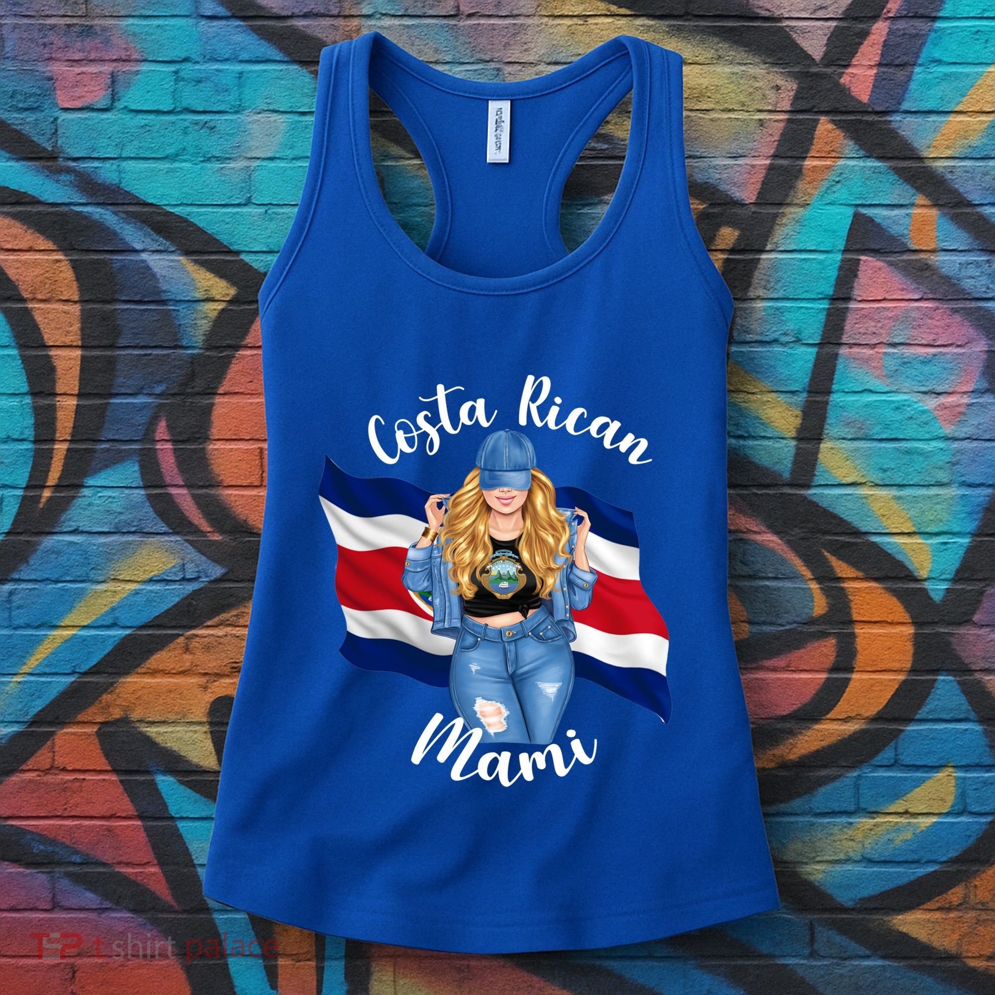 Blonde Costa Rican Mami Flag Emblem Costa Rico Queen Mom Cool Gift Women's Tank Top