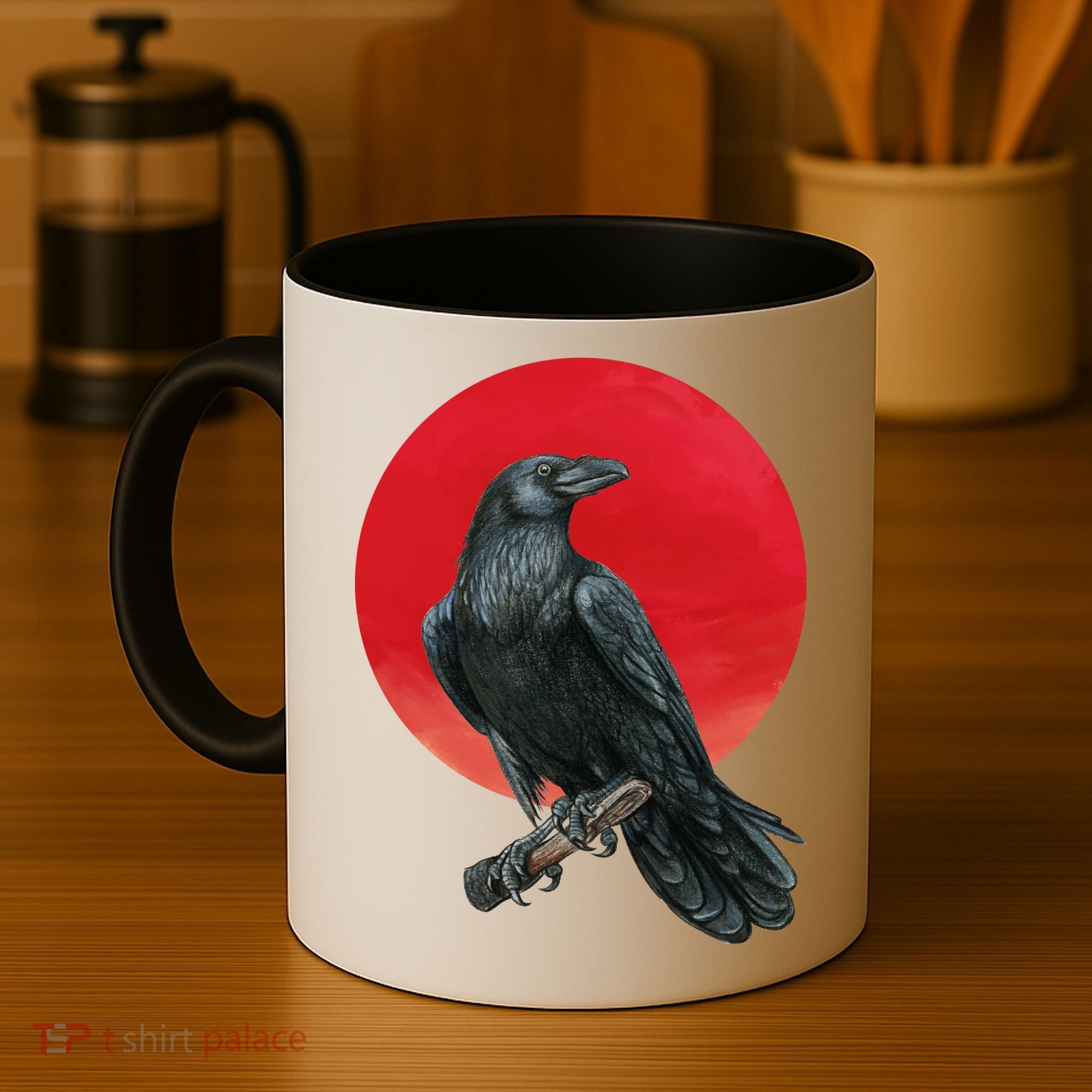 Black Crow Red Moon Coffee Mug