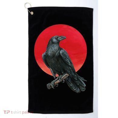 Black Crow Red Moon Golf Towel