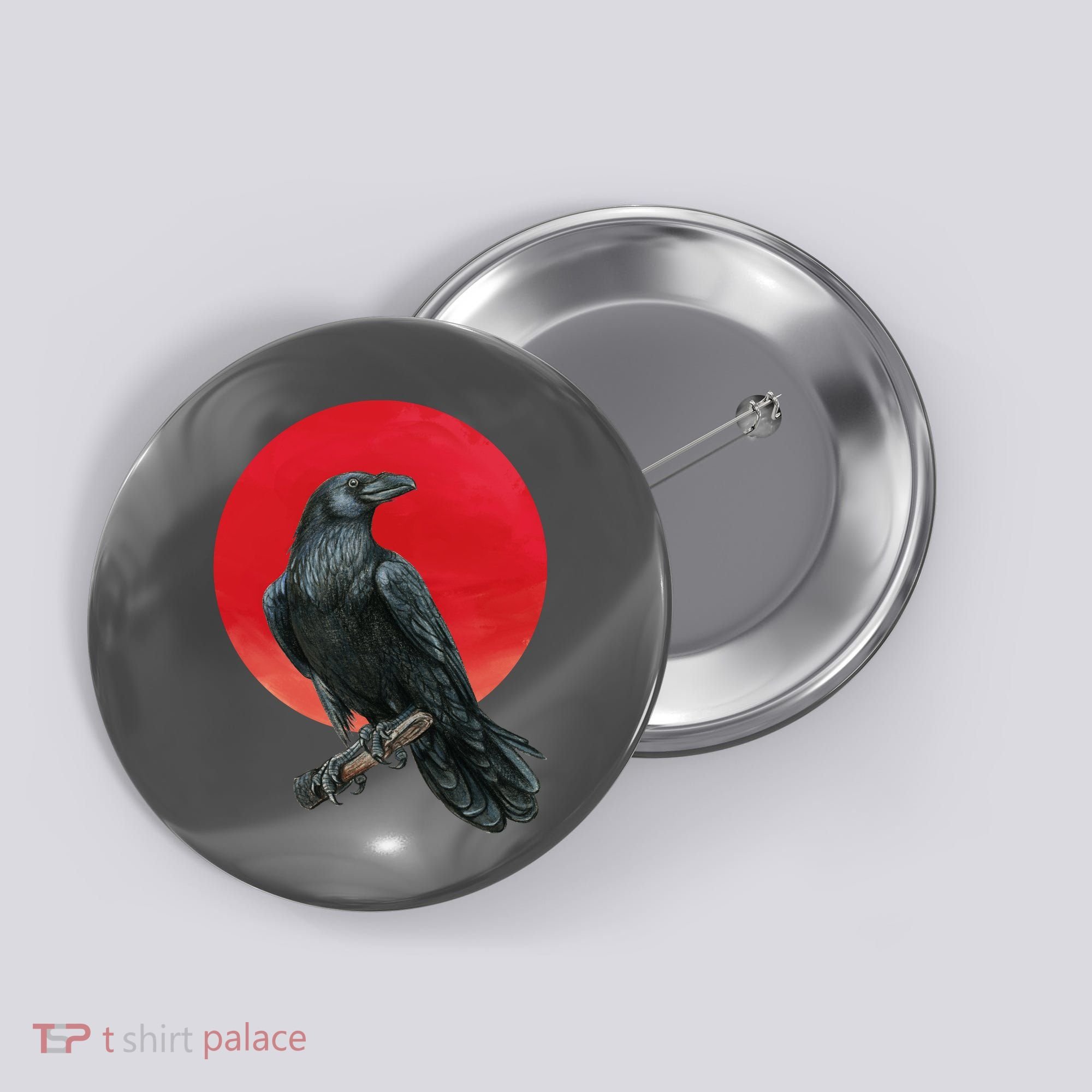 Black Crow Red Moon Button