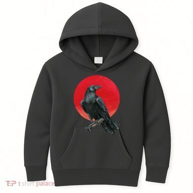 Black Crow Red Moon Kids Hoodie