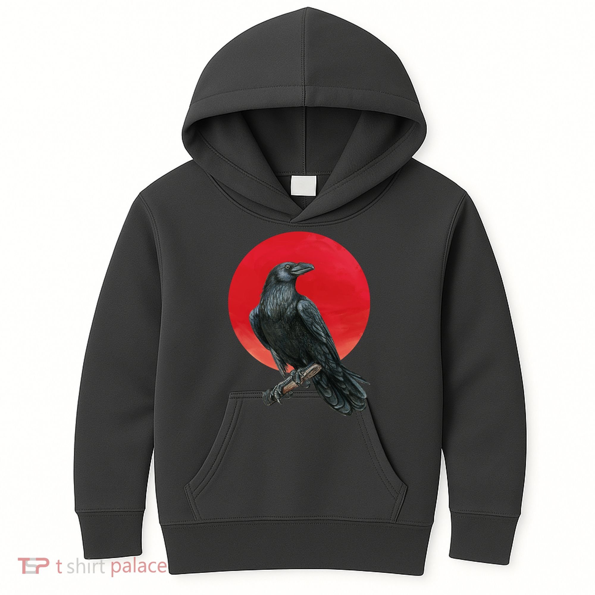 Black Crow Red Moon Kids Hoodie