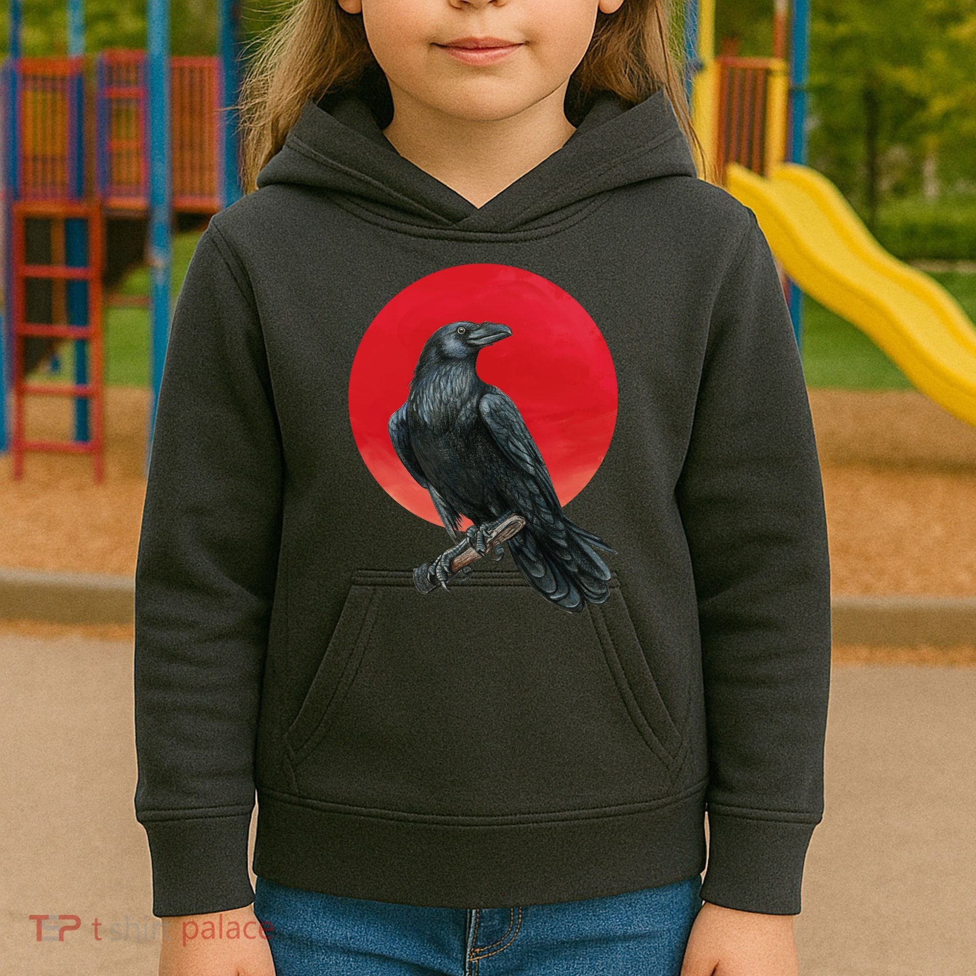Black Crow Red Moon Kids Hoodie
