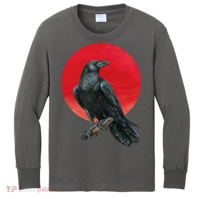 Black Crow Red Moon Kids Long Sleeve Shirt