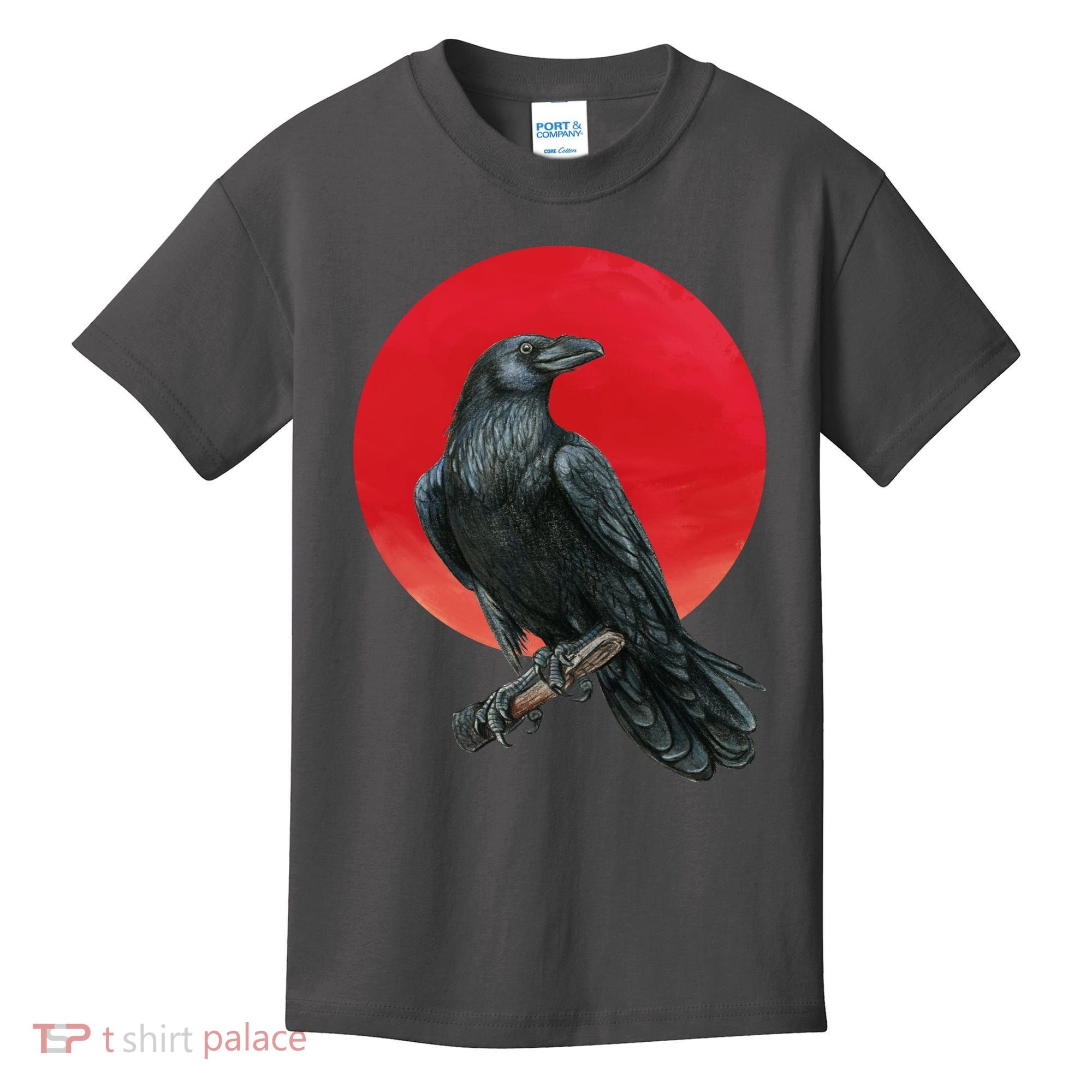 Black Crow Red Moon Kids T-Shirt