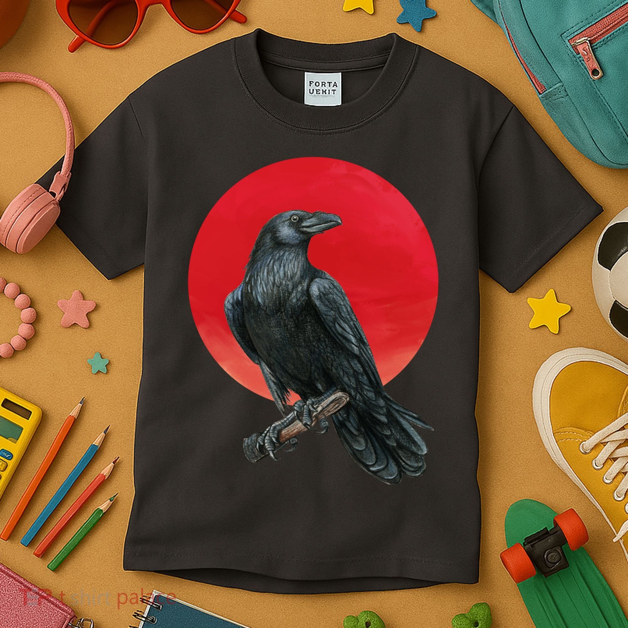 Black Crow Red Moon Kids T-Shirt