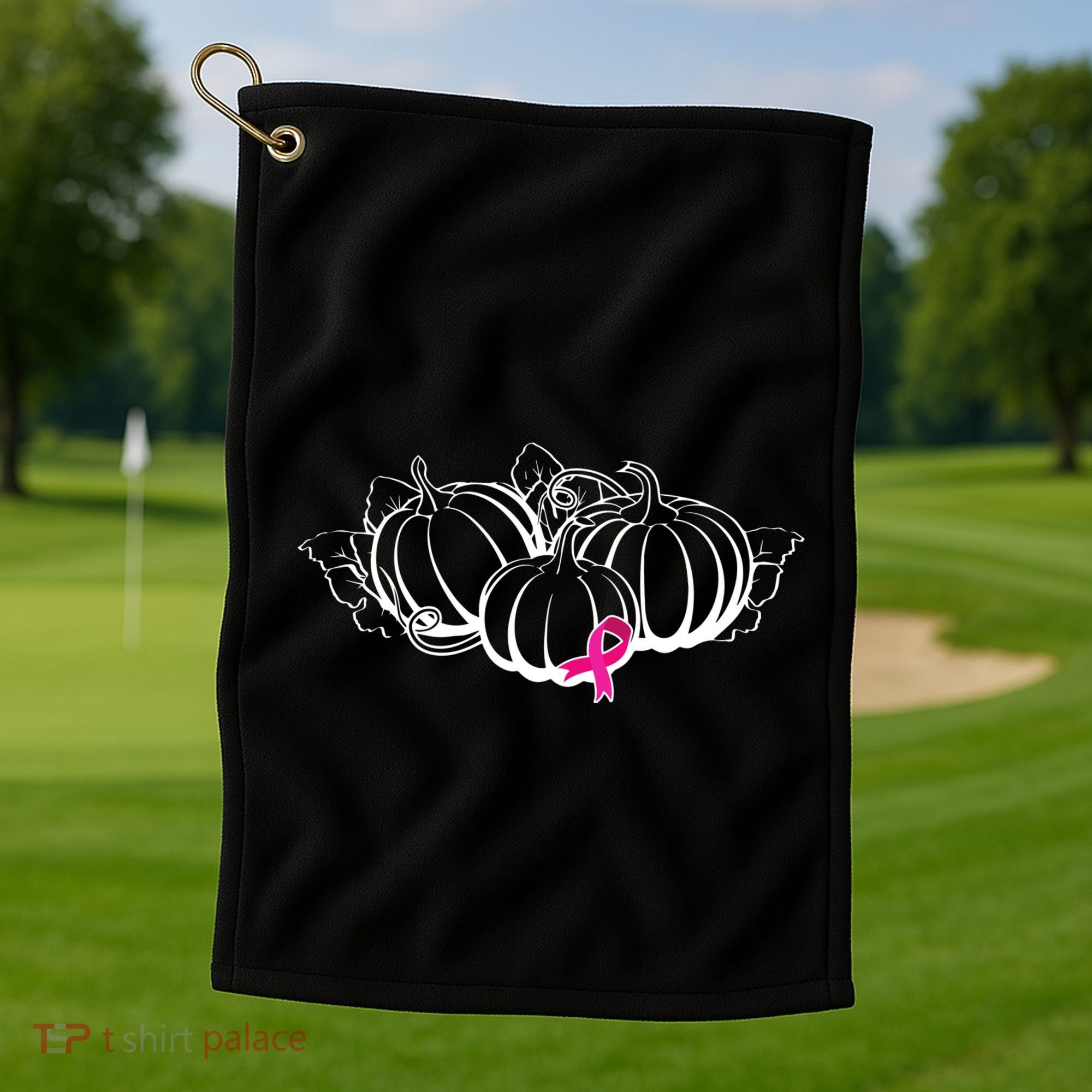 Breast Cancer Ribbon Pumpkin Fall Golf Towel