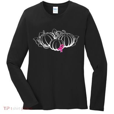 Breast Cancer Ribbon Pumpkin Fall Women's Long Sleeve Shirt