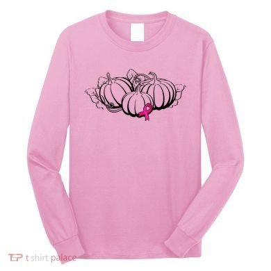 Breast Cancer Ribbon Pumpkin Fall Long Sleeve Shirt