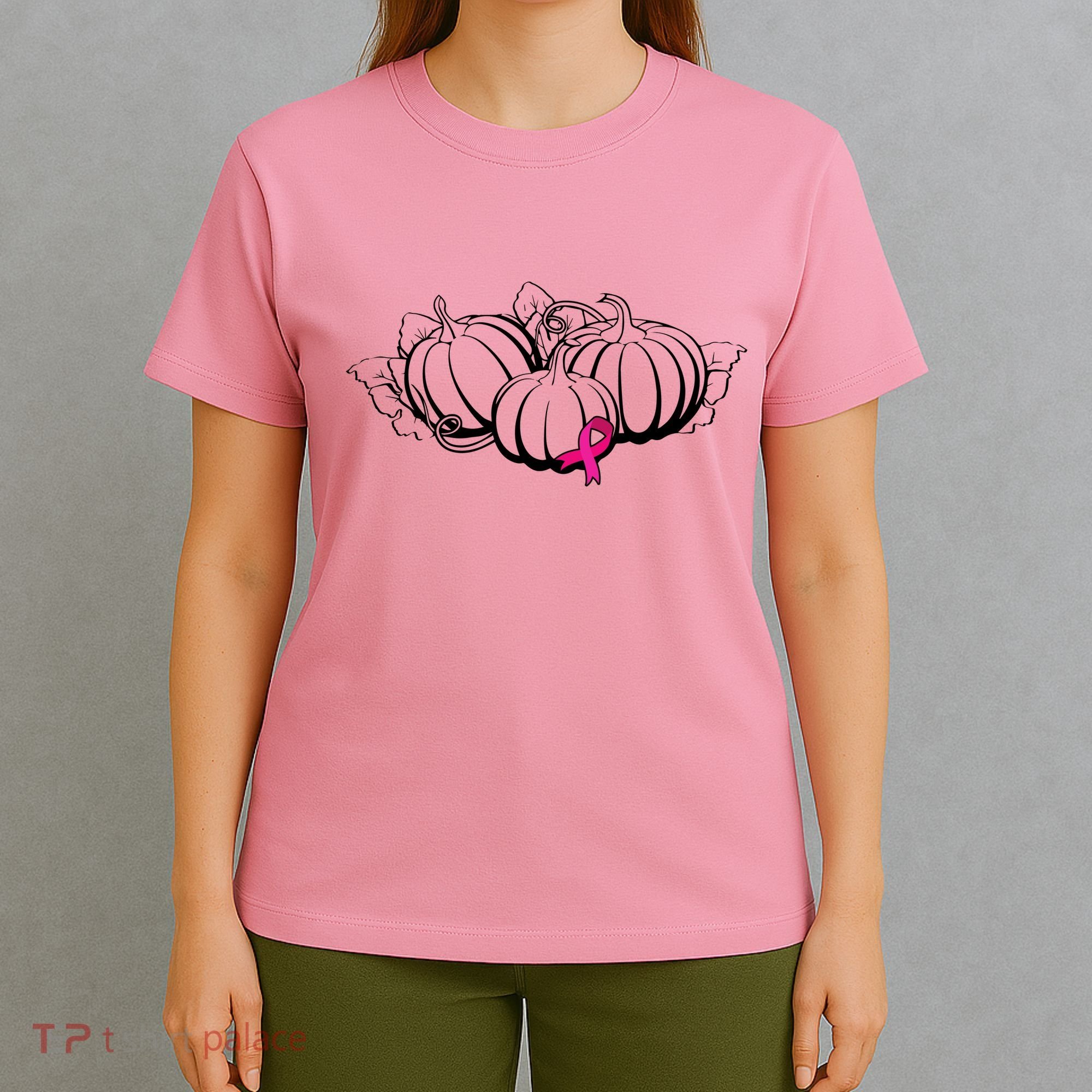 Breast Cancer Ribbon Pumpkin Fall T-Shirt