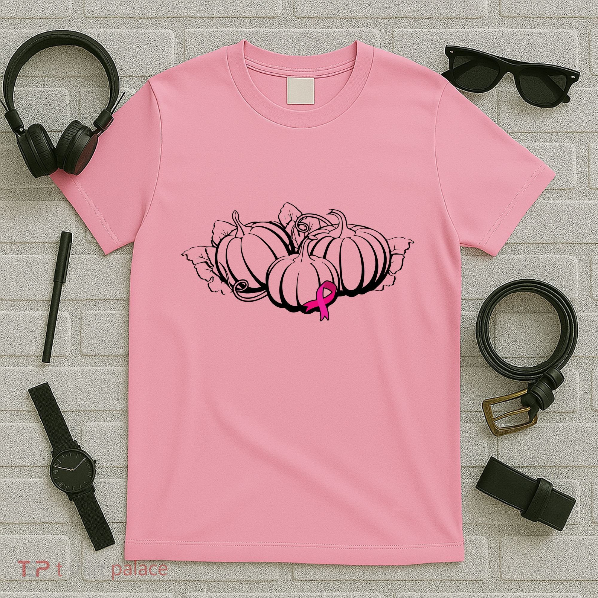 Breast Cancer Ribbon Pumpkin Fall T-Shirt