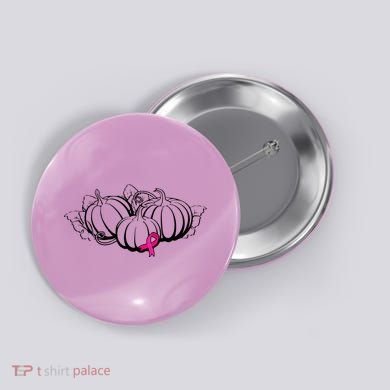 Breast Cancer Ribbon Pumpkin Fall Button