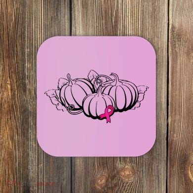 Breast Cancer Ribbon Pumpkin Fall Coaster