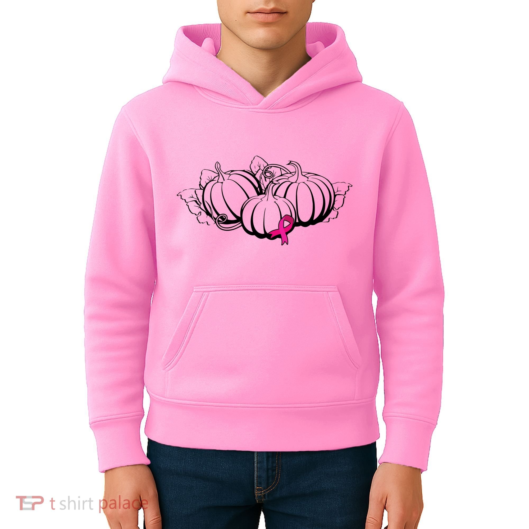 Breast Cancer Ribbon Pumpkin Fall Kids Hoodie