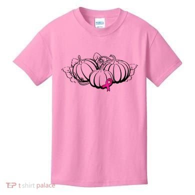 Breast Cancer Ribbon Pumpkin Fall Kids T-Shirt