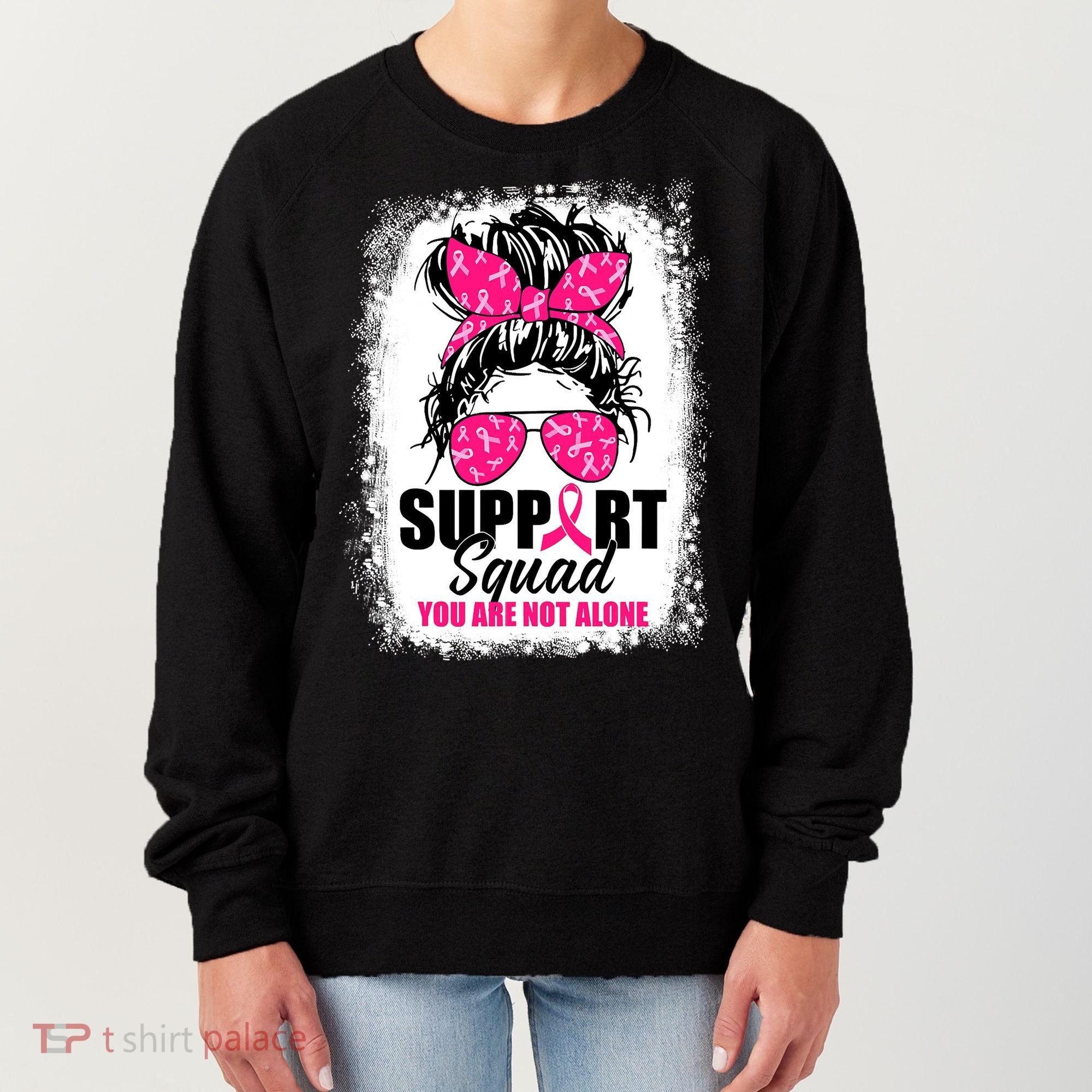 Breast Cancer Support Squad Messy Bun Warrior Awareness Women's Sweatshirt