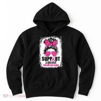 Breast Cancer Support Squad Messy Bun Warrior Awareness Hoodie thumb 0