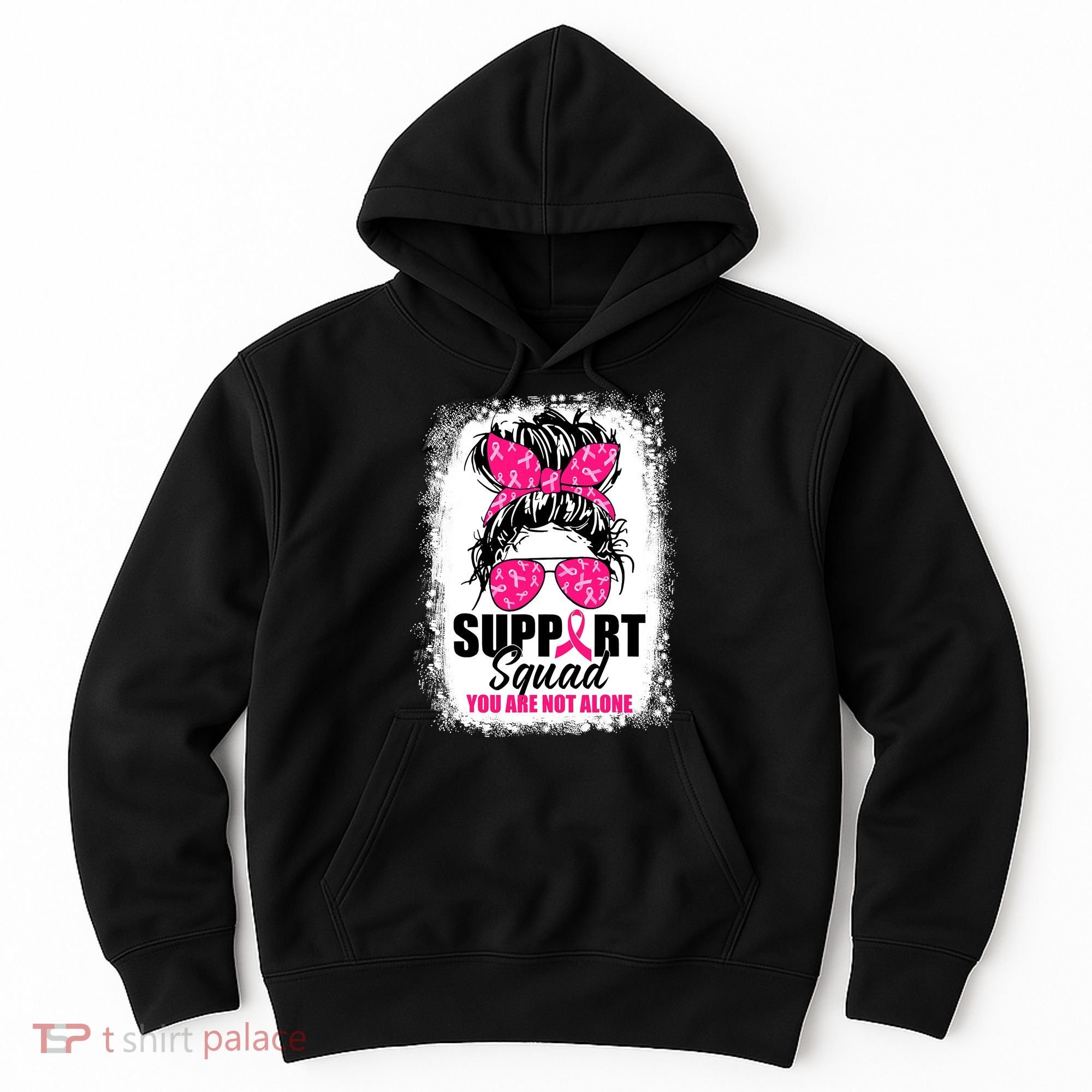 Breast Cancer Support Squad Messy Bun Warrior Awareness Hoodie