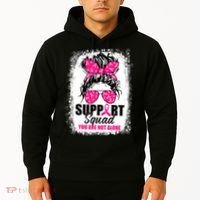Breast Cancer Support Squad Messy Bun Warrior Awareness Hoodie thumb 2