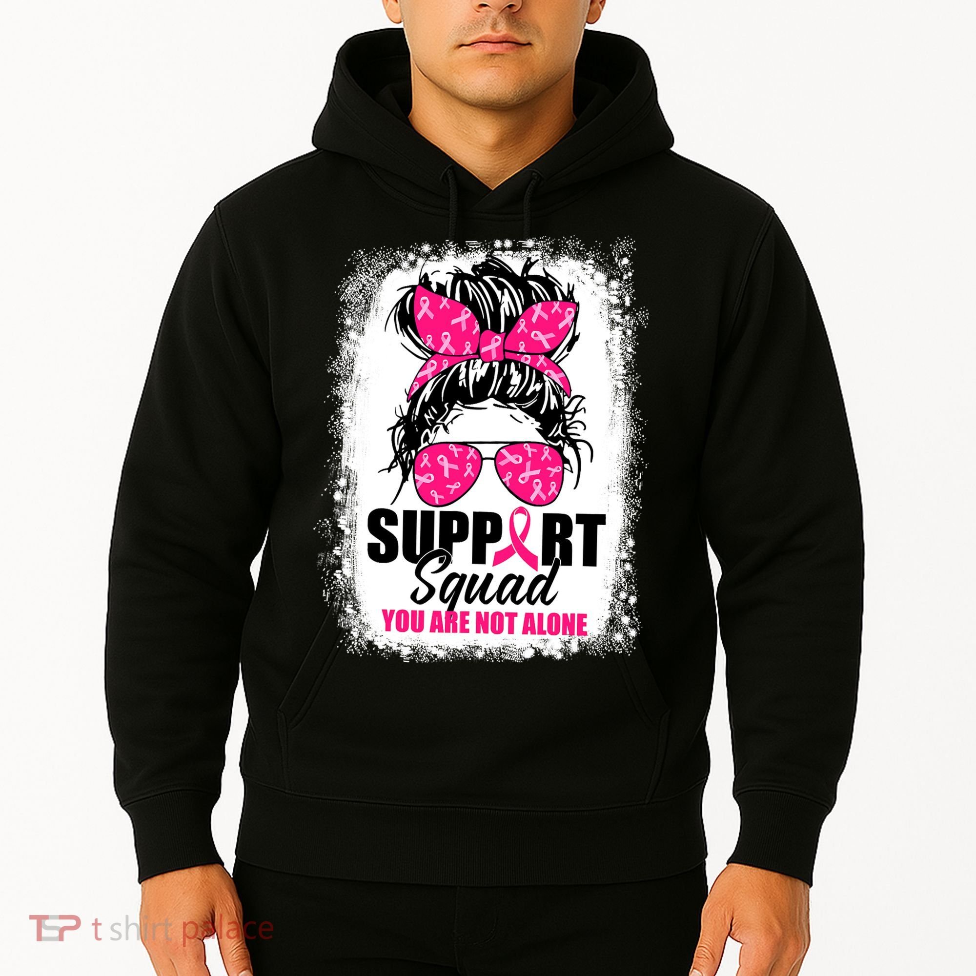 Breast Cancer Support Squad Messy Bun Warrior Awareness Hoodie