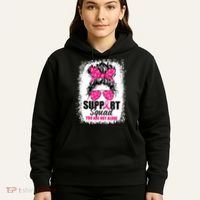 Breast Cancer Support Squad Messy Bun Warrior Awareness Hoodie thumb 5