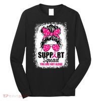 Breast Cancer Support Squad Messy Bun Warrior Awareness Long Sleeve Shirt thumb 0