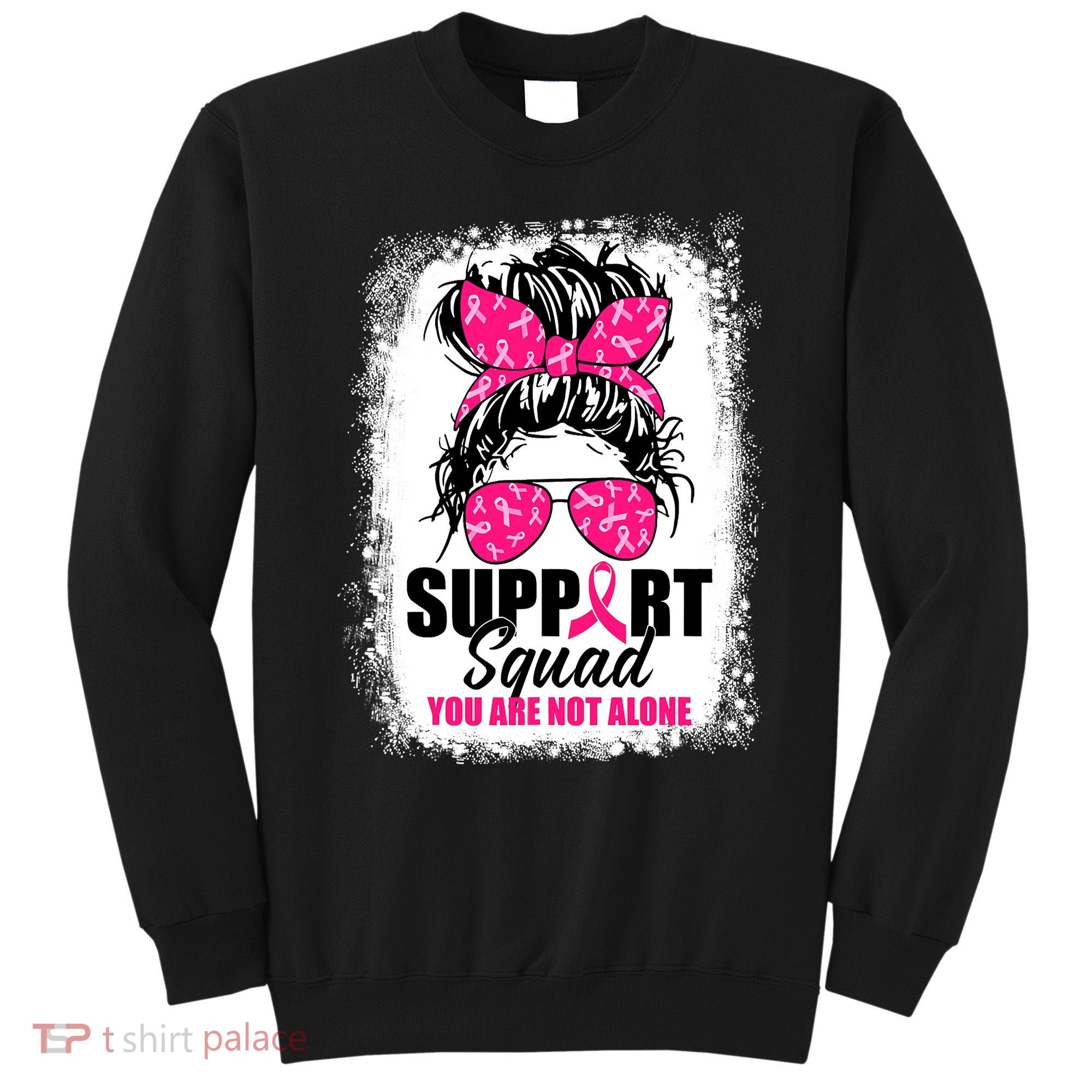 Breast Cancer Support Squad Messy Bun Warrior Awareness Sweatshirt