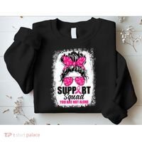 Breast Cancer Support Squad Messy Bun Warrior Awareness Sweatshirt thumb 2