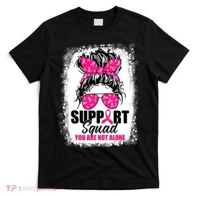 Breast Cancer Support Squad Messy Bun Warrior Awareness T-Shirt