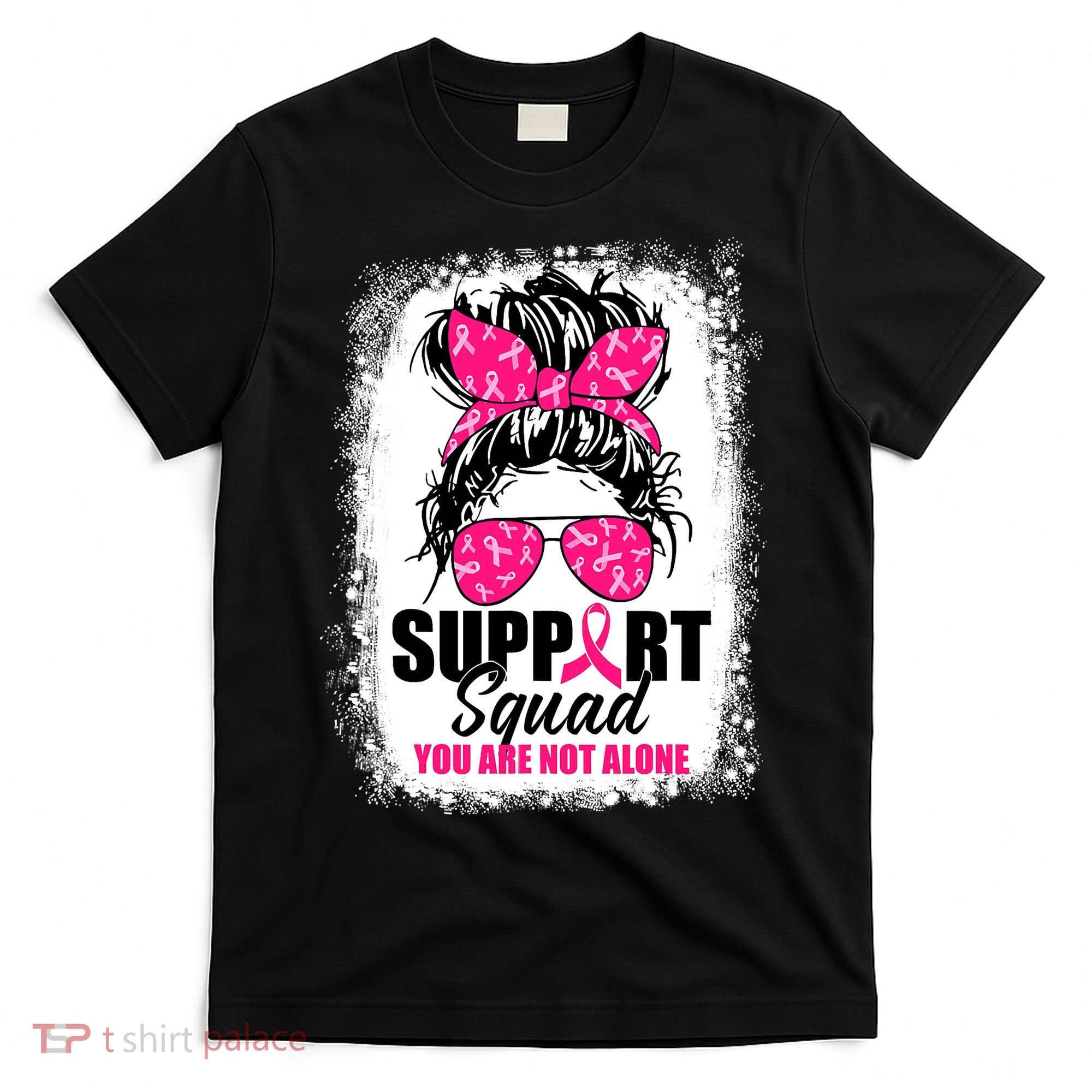 Breast Cancer Support Squad Messy Bun Warrior Awareness T-Shirt