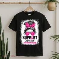 Breast Cancer Support Squad Messy Bun Warrior Awareness T-Shirt thumb 2