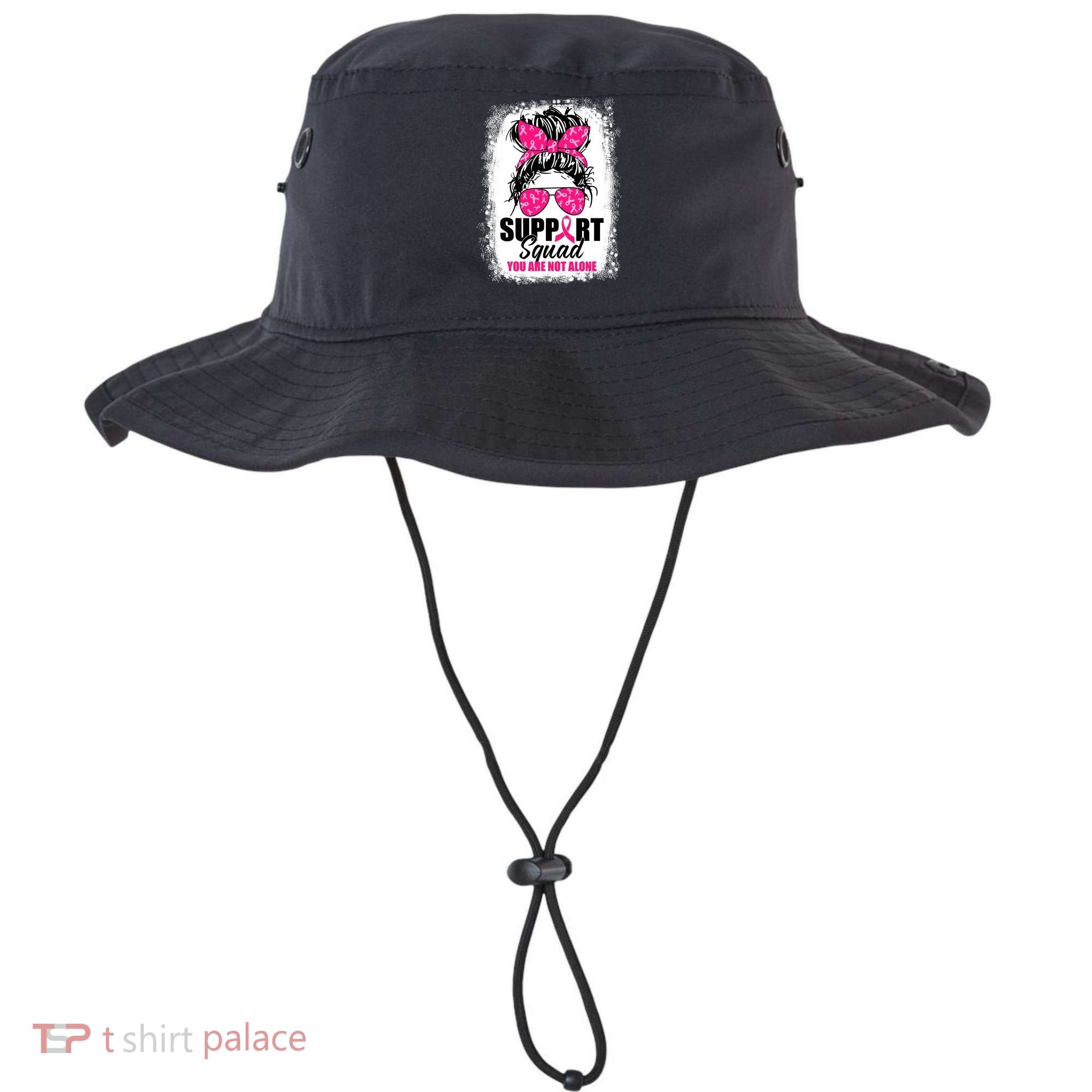 Breast Cancer Support Squad Messy Bun Warrior Awareness Bucket Hat