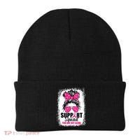Breast Cancer Support Squad Messy Bun Warrior Awareness Beanie thumb 0