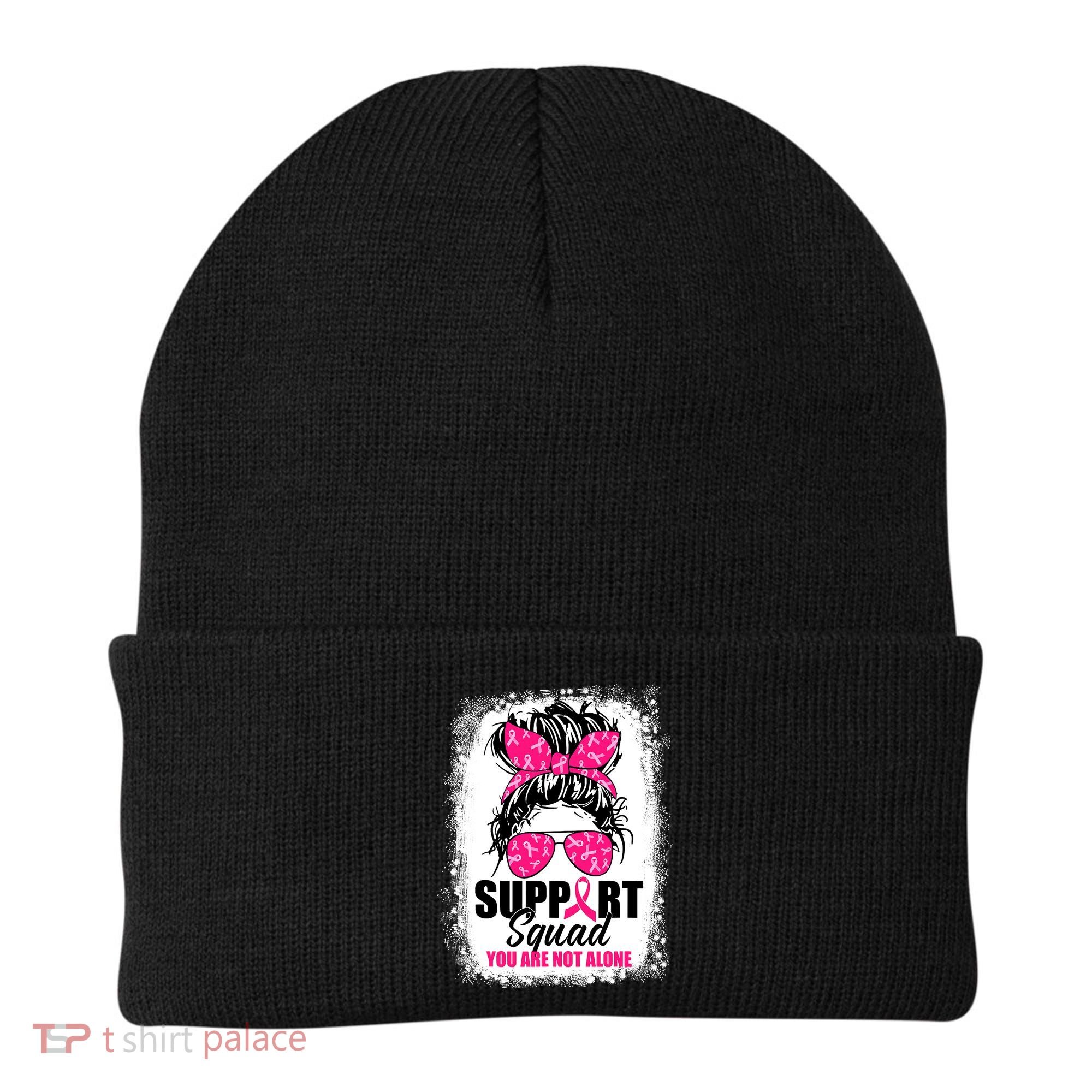 Breast Cancer Support Squad Messy Bun Warrior Awareness Beanie