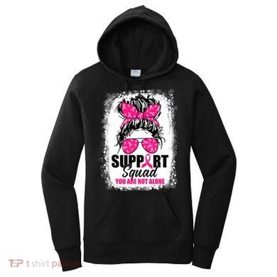 Breast Cancer Support Squad Messy Bun Warrior Awareness Women's Hoodie